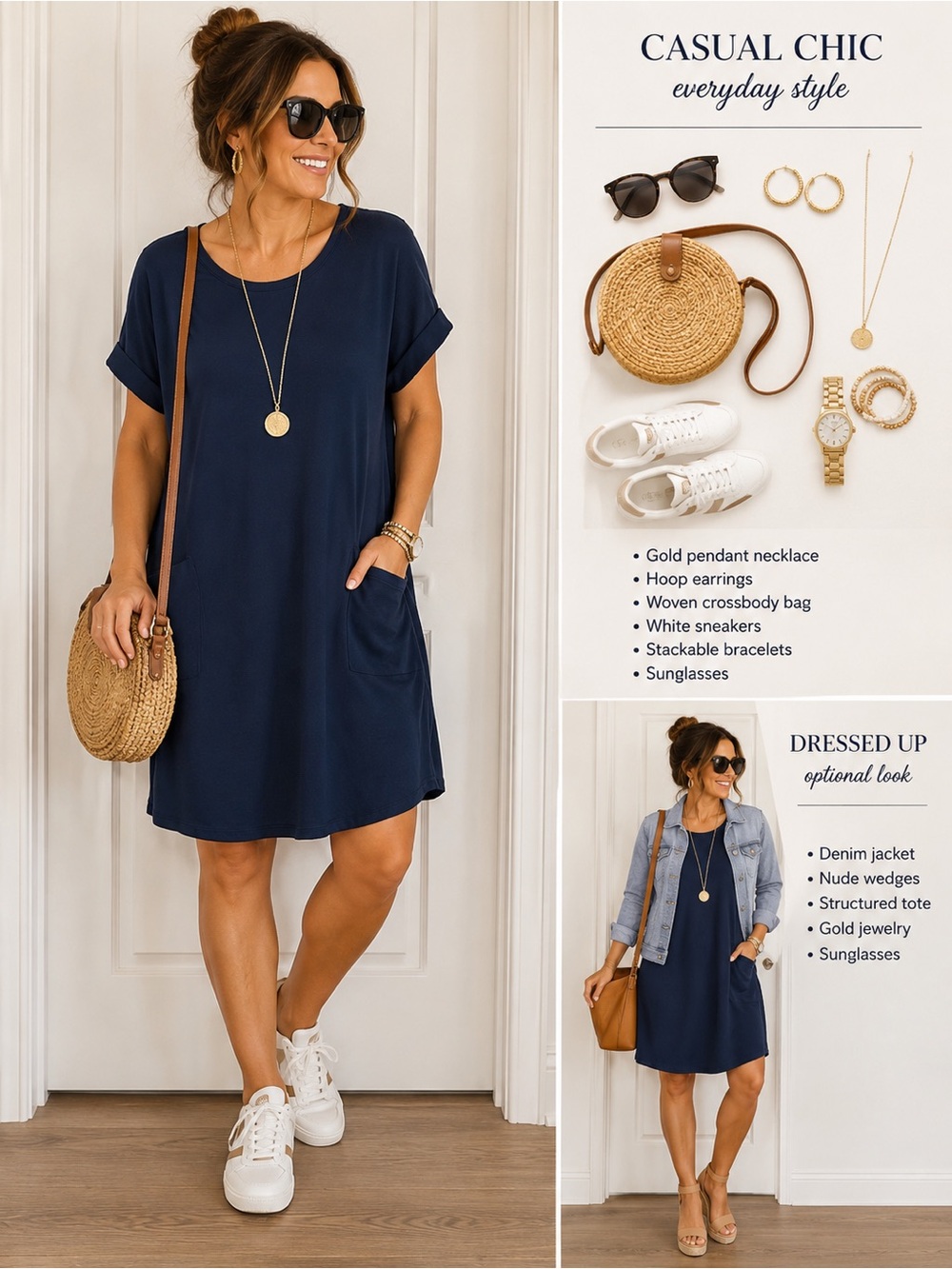 Casual Navy Short Sleeve Pocket Dress - Everyday Chic